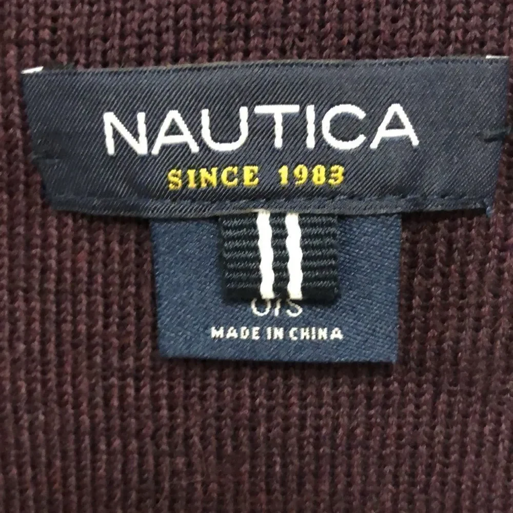 Nautica Burgundy Navy Wool Blend Striped Knit Scarf